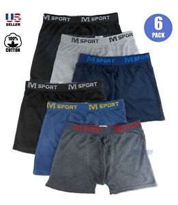 6 Pack Mens 100% Cotton Boxer Brief Flyless Comfort Flex Waist Underwear Trunks