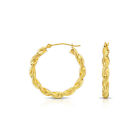 14K Real Solid Yellow Gold Twisted Rope Diamond-Cut Round Chunky Hoop Earrings