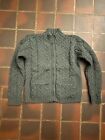 Ireland Size M Merino Wool Fisherman Cardigan Sweater Chunky Cable Forrest green