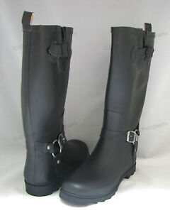 New Women's Rain Boots Harness Motocycle Mid-Calf Wellies Snow Rubber Size: 5-11