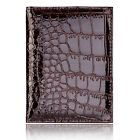 CROCODILE Pattern Leather Passport Cover Travel Document Holder COFFEE