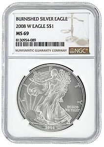 2008 W Burnished Silver Eagle NGC MS69 - Brown Label