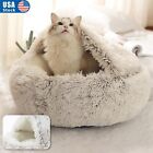 Cat Bed Round Cave Plush Fluffy Hooded Cat Bed Donut Self Warming Pet Dog Bed US