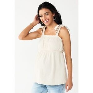 NWT Sonoma Tie-Shoulder Babydoll Top Cotton Beige Maternity Size XL