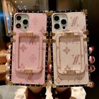 For iPhone 15 14 13 12 11 XS XR 8 7 Luxury Leather Shockproof Square Stand Case