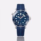 Blue Rubber Curved End Watch Strap Band 41mm Omega Seamaster 300M 20mm