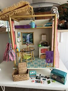 American Girl Lea Clark LOT Forest Hut, Fruit Stand, Kayak, Outfits, Doll & MORE