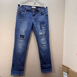 Cabi Slim Boyfriend Jeans Size 8 PatchWork Medium Wash Denim Distressed 32x31