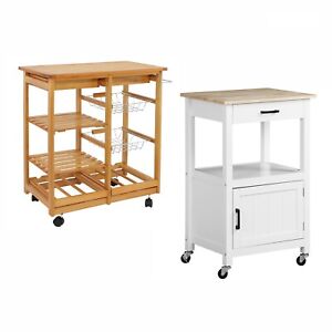 Rolling Kitchen Island Wood Kitchen Cart on Swivel Wheels with Storage Shelf