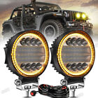 2x Round 5'' inch LED Work Light Combo Amber DRL Offroad 4WD SUV Fog Pods & Wire (For: More than one vehicle)
