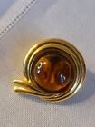 Vintage Trifari Signed Faux Amber Cabochon Clip Earrings Gold Tone