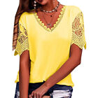 ⭐⭐Plus Size Ladies Summer Short Sleeve T Shirt Tops Womens Plain Lace Blouse Tee