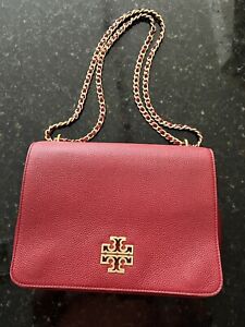 Tory Burch Britten Pebbled Red Convertible Crossbody Bag, Great Condition