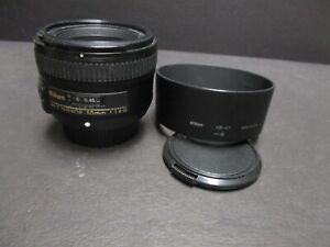 Nikon AF-S 50mm 1.8G lens & HB-47 lens hood Nikon USA & covers very clean PRIME