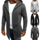 Mens Hoody Open Front Cardigan Jacket Warm Hooded Trench Coat Comfy Outwear