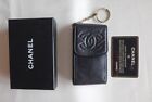 CHANEL CC Logo Cigarette Case Pouch Key Ring Caviar Leather Black