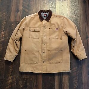 WRANGLER WORKWEAR JACKET MENS LARGE LINED BROWN CANVAS BUTTON CORDUROY COLLAR