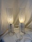 Vintage Ikea Cylinder Lamps  - Clear Glass Speckled 18” Tall - Set Of 2