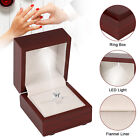 Cherry Wood Ring Box LED Lighted Jewelry Display for Engagement Proposal Wedding