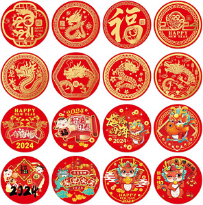 112Pcs Happy Chinese New Year Stickers 2024 Year of the Dragon Candy Stickers Lu