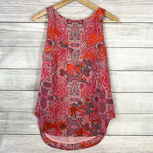 CAbi Womens Top XS Sleeveless Tunic Floral Paisley Red/Gray Zip Back