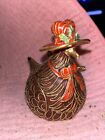 Vintage Cloisonne Christmas Partridge Black Bird with Red Hat Ornament