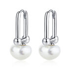 Hoop Huggie Earrings 925 Sterling Silver Pearl U Shape Earrings Womens Jewelry