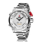 OHSEN Men Quartz Watch Silver Steel Stainless Strap Dual Time Digital Wristwatch