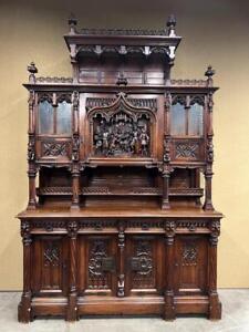 ARRIVES JULY 2024: Antique French Gothic Walnut Wood Cabinet/Sideboard/Buffet