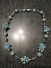Vintage Signed Vendome Poured Blue Glass Bead Aurora Borealis Crystal Necklace!
