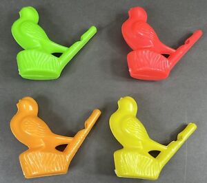 Vintage Water Warbler Bird Whistle Set of 4 Made in Hong Kong Plastic Birds Toy