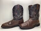 MENS JUSTIN SQUARE TOE WATERPROOF COWBOY BROWN BOOTS SIZE 11 EE