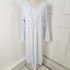 Eileen West Nightgown Womens L Blue Floral Midi Doily Pocket Pajamas Victorian