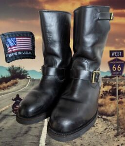 VTG Black Leather Engineer Harness Steel Toe Boots 9 Neoprene Cord Armortred USA