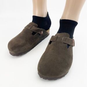 birkenstock boston mocha suede leather women’s casual sandal flats “narrow”