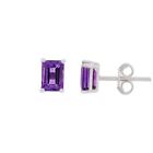 Solitaire Amethyst Studs in 925 Sterling Silver Minimalist Earrings Gift For Her