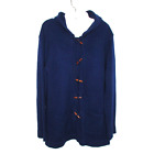 Knitivo Hoodie Cardigan Sweater Toggle Buttons Medium-Large Blue Vintage 1980s