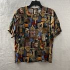 Sag Harbor Blouse Womans Small Geometric Multicolor Short Sleeve Round Neck