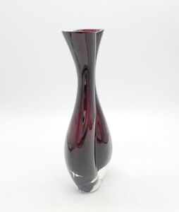New ListingVintage MCM Italian Glass Ruby Red 24% Lead Crystal Twist Curvy Heavy Vase