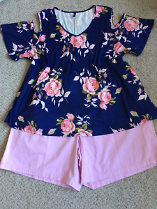 Woman plus clothing lot 2, size 26W pink shorts, 4X top.