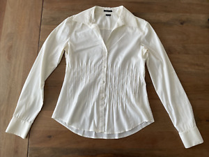 Theory Button Up Long Sleeve Shirt Blouse Women's Small Cream Ribbed Luxury Top