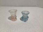 Glass Toothpick Holder Lot Of Two, Blue, Pink, Unmarked