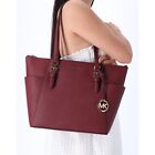 Michael Kors Charlotte Large Top Zip Leather Tote Dark Cherry Saffiano Leather