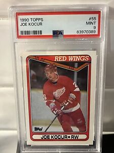 1990-91 Topps Red Wings Hockey Card #55 Joey Kocur RC PSA 9 Mint Joe