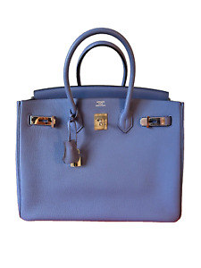 Hermes Birkin 35 Blue Bleau Brighton Togo Leather Palladium Hardware PHW Handbag