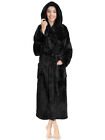 Womens Hooded Bathrobe Ladies Fluffy Sherpa Spa Long Robe Shawl Collar Soft Warm