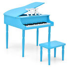 30-Key Classic Baby Grand Piano Toddler Toy Wood w/ Bench & Music Rack Blue