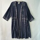 Knox Rose cardigan women M Open Front Duster blue embroidered lightweight