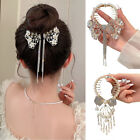 Party Bow Rhinestone Tassel Hair Clip Crystal Pearl Ponytail Buckle Hairpin -