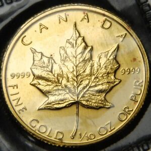 New Listing$5 CAD Gold Maple Leaf - 1/10 oz 99.99% Gold - Gem BU - Low Mintage Date - A1408